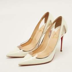 Pre Owned Christian Louboutin Cosmo Size 38.5 White Patent Leather and PVC Pumps