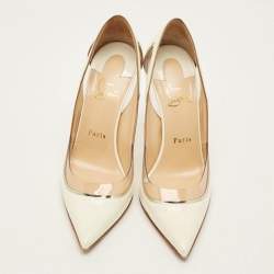 Pre Owned Christian Louboutin Cosmo Size 38.5 White Patent Leather and PVC Pumps