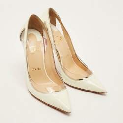 Pre Owned Christian Louboutin Cosmo Size 38.5 White Patent Leather and PVC Pumps