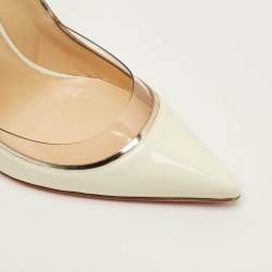 Pre Owned Christian Louboutin Cosmo Size 38.5 White Patent Leather and PVC Pumps