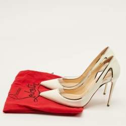 Pre Owned Christian Louboutin Cosmo Size 38.5 White Patent Leather and PVC Pumps