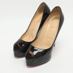 Pre Owned Christian Louboutin Palais Royal Size 36.5 Black Patent Leather Platform Pumps