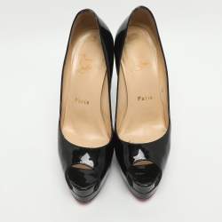 Pre Owned Christian Louboutin Palais Royal Size 36.5 Black Patent Leather Platform Pumps
