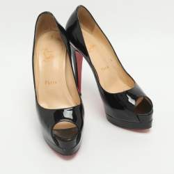 Pre Owned Christian Louboutin Palais Royal Size 36.5 Black Patent Leather Platform Pumps