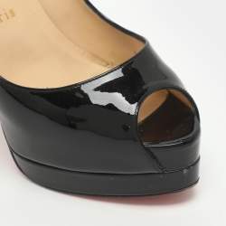 Pre Owned Christian Louboutin Palais Royal Size 36.5 Black Patent Leather Platform Pumps