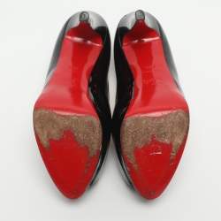 Pre Owned Christian Louboutin Palais Royal Size 36.5 Black Patent Leather Platform Pumps