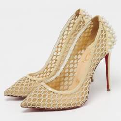 مملوكة مسبقًا Christian Louboutin Guni Size 37 Beige Mesh and Patent Leather Spike Pumps
