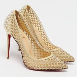 مملوكة مسبقًا Christian Louboutin Guni Size 37 Beige Mesh and Patent Leather Spike Pumps