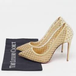 مملوكة مسبقًا Christian Louboutin Guni Size 37 Beige Mesh and Patent Leather Spike Pumps