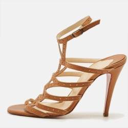 Pre Owned Christian Louboutin Size 36.5 Brown Leather Ankle Strap Sandals