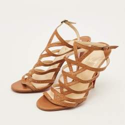 Pre Owned Christian Louboutin Size 36.5 Brown Leather Ankle Strap Sandals