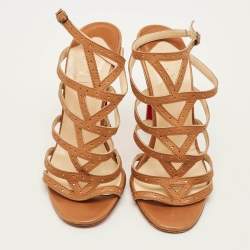 Pre Owned Christian Louboutin Size 36.5 Brown Leather Ankle Strap Sandals