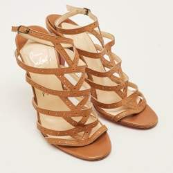 Pre Owned Christian Louboutin Size 36.5 Brown Leather Ankle Strap Sandals