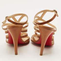 Pre Owned Christian Louboutin Size 36.5 Brown Leather Ankle Strap Sandals