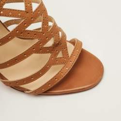 Pre Owned Christian Louboutin Size 36.5 Brown Leather Ankle Strap Sandals