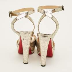 مملوكة مسبقًا صندل كريستيان لوبوتان نعل سميك سيور كاحل لولودانسينغ جلد منقوش لاميه ذهبي ميتالك مقاس 37.5