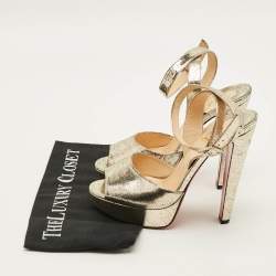 مملوكة مسبقًا صندل كريستيان لوبوتان نعل سميك سيور كاحل لولودانسينغ جلد منقوش لاميه ذهبي ميتالك مقاس 37.5