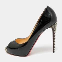 Pre Owned Christian Louboutin Very Prive Size 39.5 Black Patent Leather Peep Toe Pumps