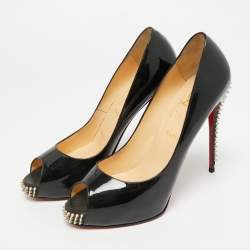 Pre Owned Christian Louboutin Very Prive Size 39.5 Black Patent Leather Peep Toe Pumps