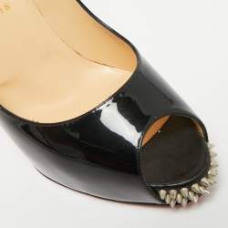 Pre Owned Christian Louboutin Very Prive Size 39.5 Black Patent Leather Peep Toe Pumps
