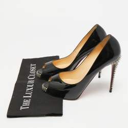 Pre Owned Christian Louboutin Very Prive Size 39.5 Black Patent Leather Peep Toe Pumps