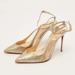 مملوكة مسبقًا Christian Louboutin optisexy 70 Size 37 Transparent Glitter and PVC Slingback Ankle Strap Pumps