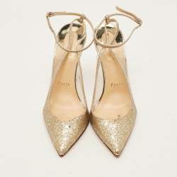 مملوكة مسبقًا Christian Louboutin optisexy 70 Size 37 Transparent Glitter and PVC Slingback Ankle Strap Pumps