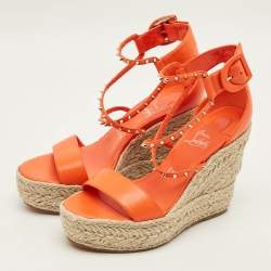 Pre Owned Christian Louboutin Chocazeppa Size 40 Orange Leather Espadrille Sandals