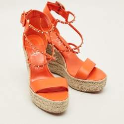 Pre Owned Christian Louboutin Chocazeppa Size 40 Orange Leather Espadrille Sandals