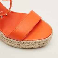 Pre Owned Christian Louboutin Chocazeppa Size 40 Orange Leather Espadrille Sandals