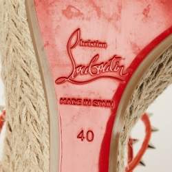 Pre Owned Christian Louboutin Chocazeppa Size 40 Orange Leather Espadrille Sandals