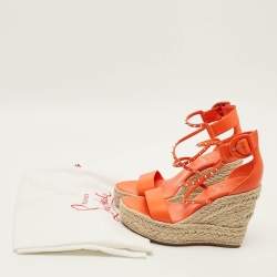 Pre Owned Christian Louboutin Chocazeppa Size 40 Orange Leather Espadrille Sandals