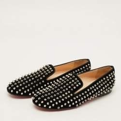 Pre Owned حذاء فلات كريستيان لوبوتان سبايكز رولربوي قطيفة أسود مقاس 39