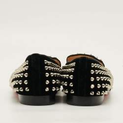 Pre Owned حذاء فلات كريستيان لوبوتان سبايكز رولربوي قطيفة أسود مقاس 39