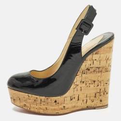 Pre Owned Christian Louboutin Une Plume Size 36 Black Patent Leather Wedge Pumps