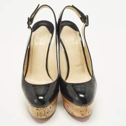 Pre Owned Christian Louboutin Une Plume Size 36 Black Patent Leather Wedge Pumps