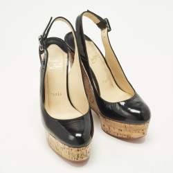 Pre Owned Christian Louboutin Une Plume Size 36 Black Patent Leather Wedge Pumps