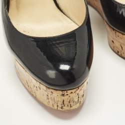 Pre Owned Christian Louboutin Une Plume Size 36 Black Patent Leather Wedge Pumps