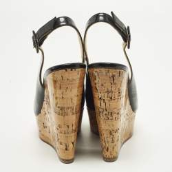 Pre Owned Christian Louboutin Une Plume Size 36 Black Patent Leather Wedge Pumps