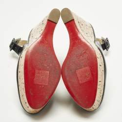 Pre Owned Christian Louboutin Une Plume Size 36 Black Patent Leather Wedge Pumps