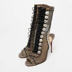 مملوكة مسبقًا بوت كريستيان لوبوتان آتينشن 100 جلد ثعبان البحر بيج بشبكة سوداء مقاس 38.5