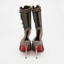 مملوكة مسبقًا بوت كريستيان لوبوتان آتينشن 100 جلد ثعبان البحر بيج بشبكة سوداء مقاس 38.5