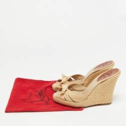 Pre Owned صندل كريستيان لوبوتان بليتون قماش كريب برتقالي بكعب روكي مقاس 40