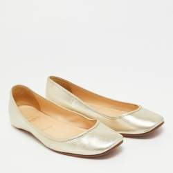 Pre Owned Christian Louboutin Size 38 Gold Leather Ballet Flats