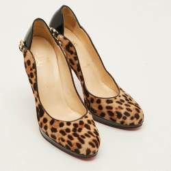 Pre Owned Christian Louboutin Dorepi Size 38 Brown/Black Calf hair and Patent Leather Pumps