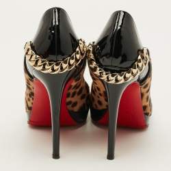 Pre Owned Christian Louboutin Dorepi Size 38 Brown/Black Calf hair and Patent Leather Pumps