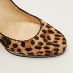 Pre Owned Christian Louboutin Dorepi Size 38 Brown/Black Calf hair and Patent Leather Pumps