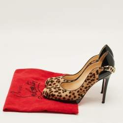 Pre Owned Christian Louboutin Dorepi Size 38 Brown/Black Calf hair and Patent Leather Pumps