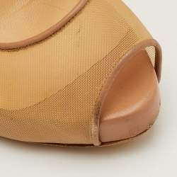 مملوكة مسبقًا حذاء كعب عالي كريستيان لوبوتان ماريكار جلد وميش بيج مقدمة مفتوحة منصة مقاس 37