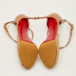 مملوكة مسبقًا حذاء كعب عالي كريستيان لوبوتان ماريكار جلد وميش بيج مقدمة مفتوحة منصة مقاس 37